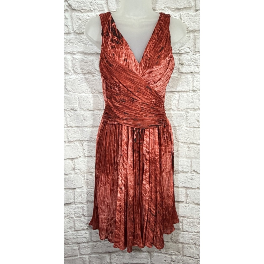 Halston Heritage Womens Dress‎ Faux Wrap Accordion Pleated Size 8 Red Pink Party
